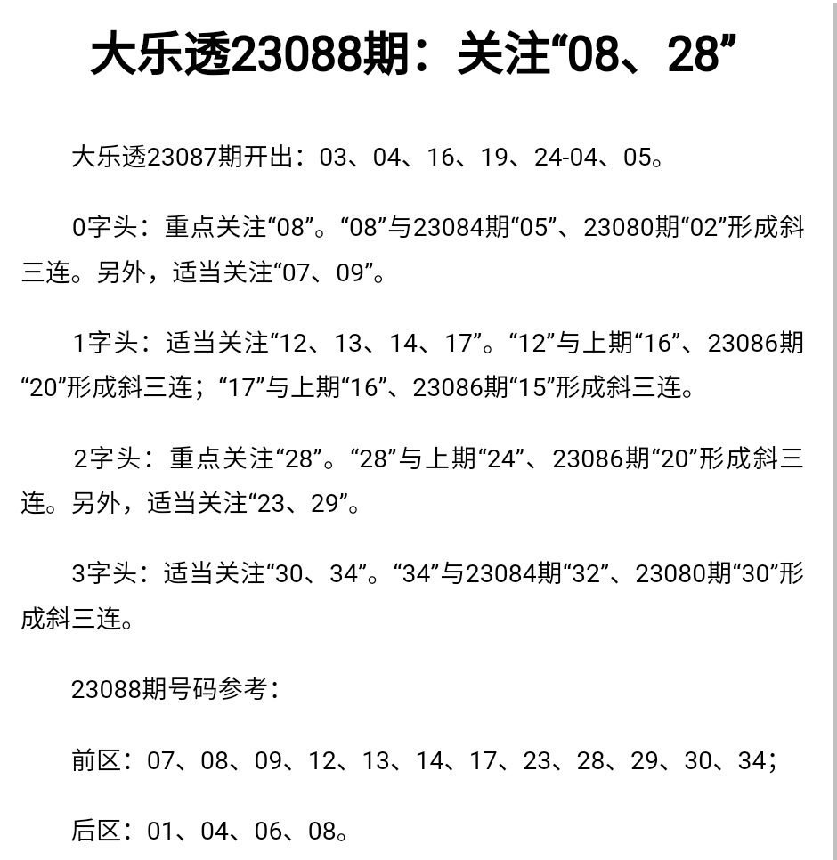 大乐透第23088期必须中一等大奖预测分析推荐